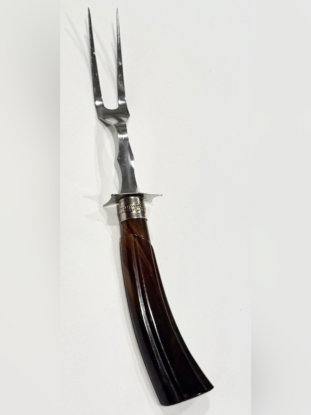 Vintage Stainless Steel Carving Fork Faux Horn Handle Meat Serving Fork